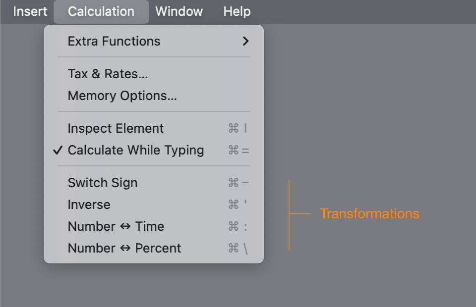 Calculation Menu